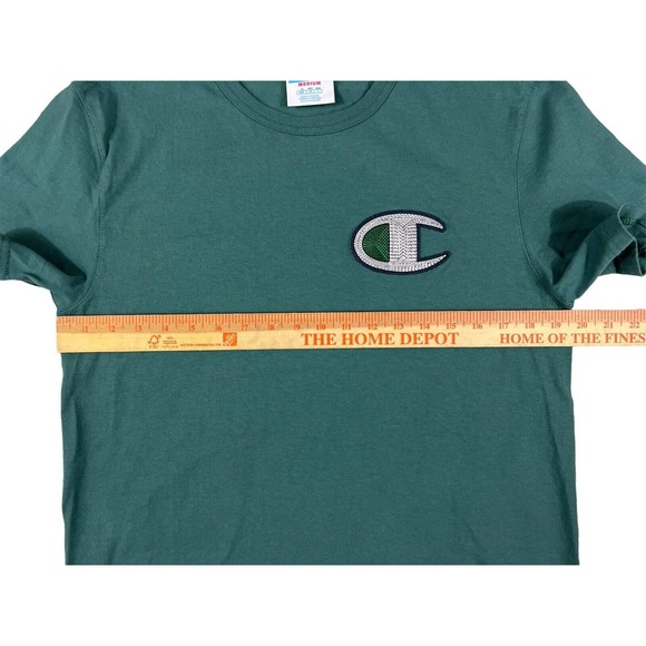Champion Green Crew‎ Neck Short Sleeve T-shirt Sz M C Logo - Picture 3 of 6